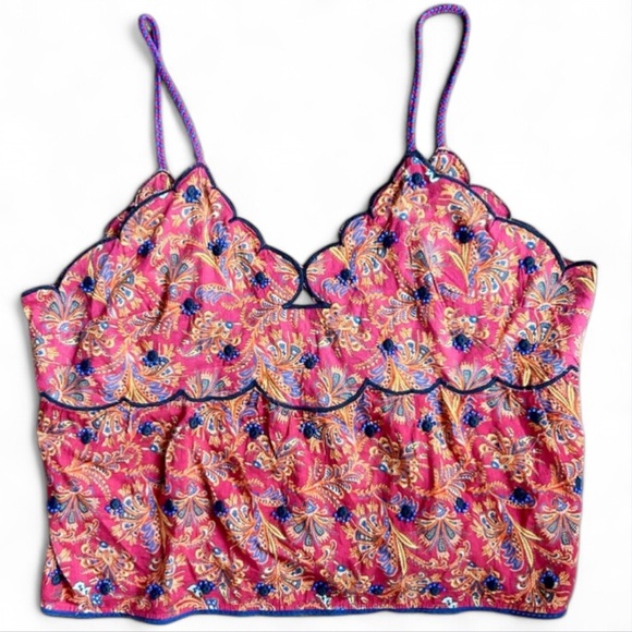 NWT ANTHROPOLOGIE Embroidered Beaded Scalloped Babydoll Cami Tank Top Boho Sz 2X - Picture 1 of 14